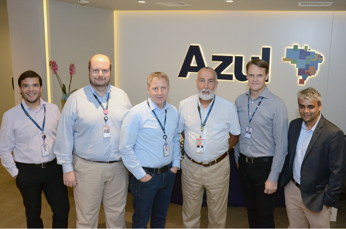 Marcelo Bento, vp de Relações Institucionais,  Alex Malfitani, John Rodgerson, CEO, vp de Financas, Flavio Costa, vp Técnico, Jason Ward, vp de Pessoas e Clientes, e Abih Shah, vp de Receitas (Foto: Eric Ribeiro)