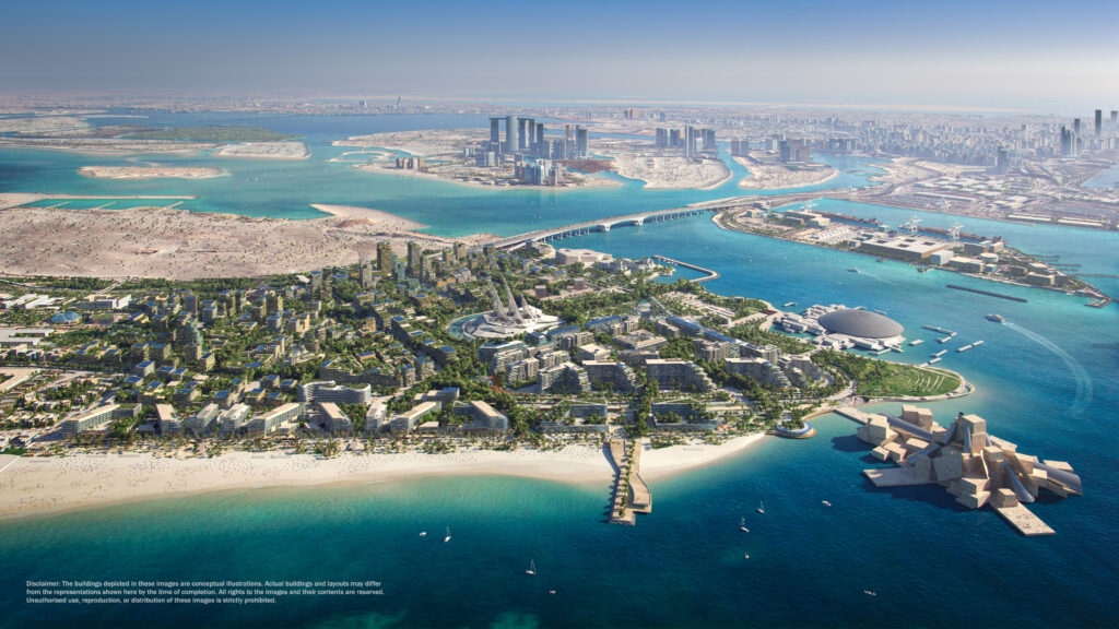 Saadiyat Cultural District 3D Render Daylight Aerial Image EN Governo de Abu Dhabi finaliza construção de novo distrito cultural em 2025