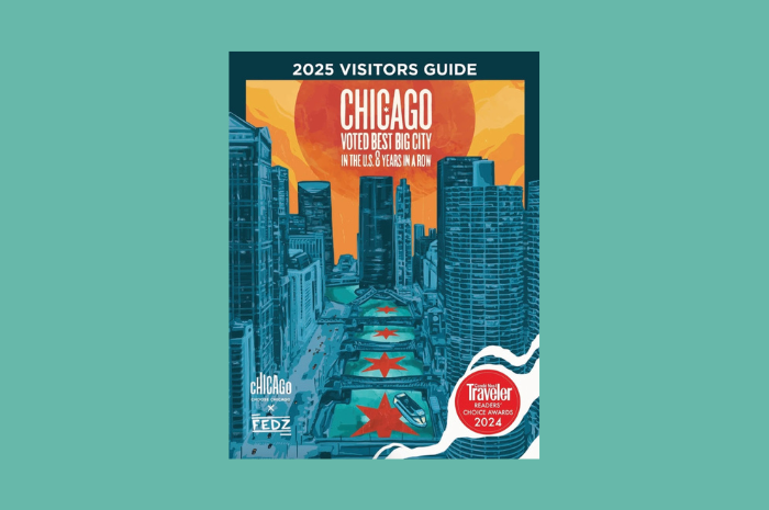 A última edição do Guia de Visitantes anual está disponível em edições impressa e digital com uma capa ilustrada pelo artista local Fernando "Fedz" Caldera (Divulgação/Choose Chicago)