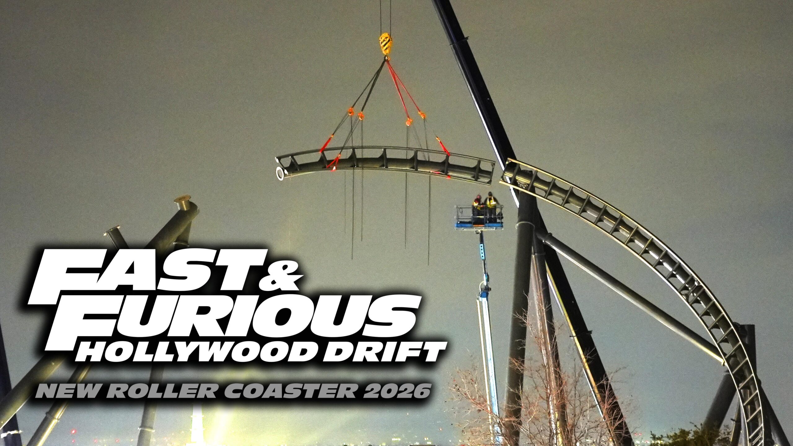 Fast Furious Hollywood Drift coaster Loop Install at USH Feb 25 scaled Atração do Universal Studios Hollywood será fechada para dar lugar a nova montanha-russa; VÍDEO