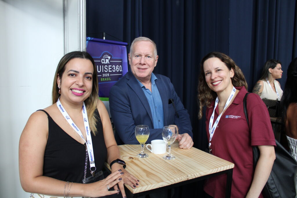 Ludmila Vieira, Andre Mercanti e Thaís Heringer, da Norwegian Cruise Line