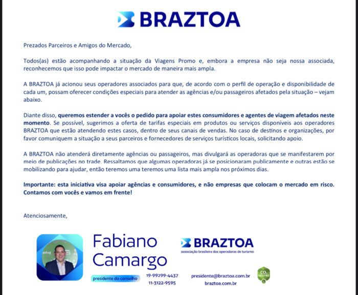 IMG 6436 e1741989999352 Braztoa mobiliza operadoras para apoiar agentes e consumidores afetados pela crise da ViagensPromo